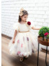 Puff Sleeves Tulle Tea Length Floral Flower Girl Dress